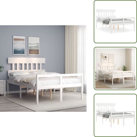 The Living Store Letto per Anziani con Testiera Bianco 140x190 cm Legno Massello - Letto in legno
