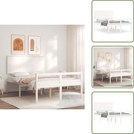 The Living Store Letto per Anziani con Testiera Bianco 140x190 cm Legno Massello - Letto in legno