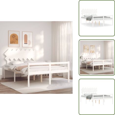 The Living Store Letto per Anziani con Testiera Bianco 140x200 cm Legno Massello - Letto in legno