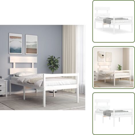 The Living Store Letto per Anziani con Testiera Bianco 90x200 cm Legno Massello - Letto in legno