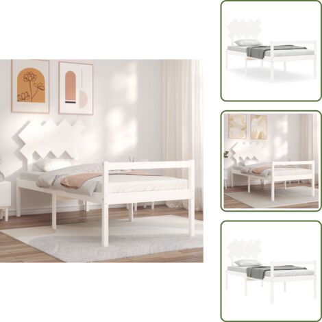 The Living Store Letto per Anziani con Testiera Bianco 90x200 cm Legno Massello - Letto in legno