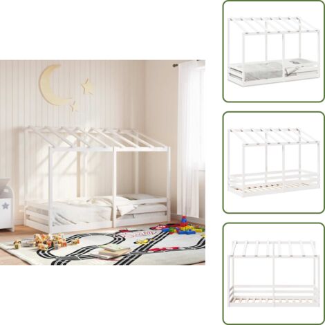 The Living Store Letto per Bambini con Tetto Bianco 75x190cm Legno Massello Pino - Letto in legno
