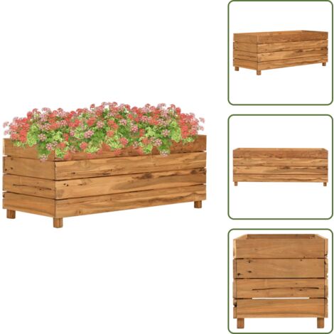 The Living Store Letto Rialzato 100x40x38 cm Legno di Teak di Recupero e Acciaio - Fioriera rialzata