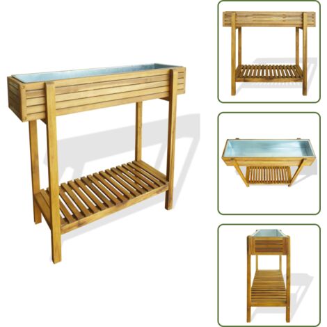 The Living Store Letto Rialzato da Giardino in Legno Massello di Acacia e Zinco - Fioriera in legno