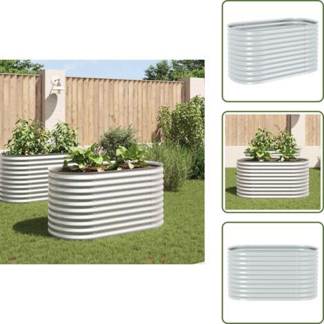 The Living Store Letto Rialzato Giardino 160x80x81 cm in Acciaio Zincato Argento - Fioriera esterna