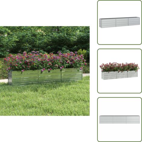 The Living Store Letto Rialzato Giardino 240x40x45 cm in Acciaio Zincato Argento - Letto rialzato