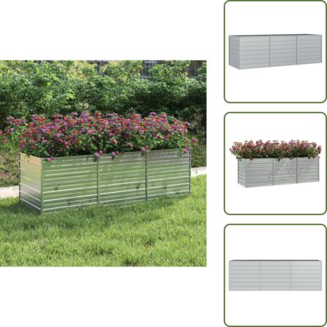 The Living Store Letto Rialzato Giardino 240x80x77 cm in Acciaio Zincato Argento - Letto rialzato