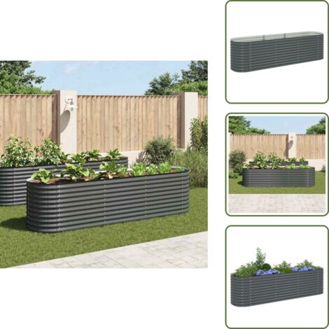 The Living Store Letto Rialzato Giardino 320x80x81 cm in Acciaio Zincato Grigio - Letto rialzato