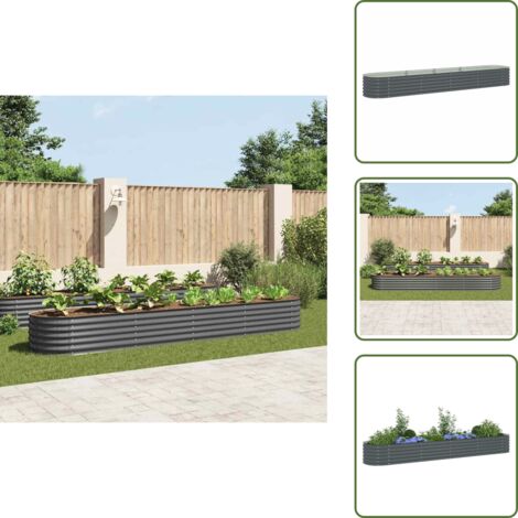 The Living Store Letto Rialzato Giardino 400x80x44 cm in Acciaio Zincato Grigio - Letto rialzato