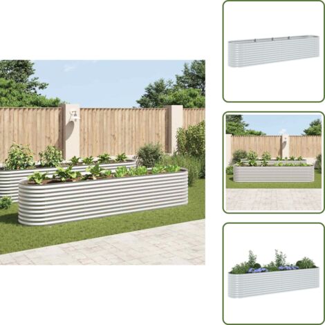 The Living Store Letto Rialzato Giardino 400x80x81 cm in Acciaio Zincato Argento - Fioriera da giardino
