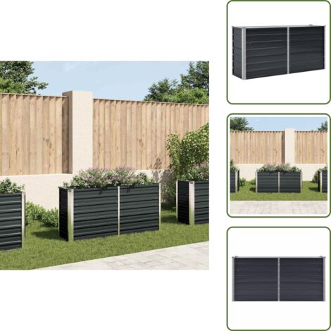 The Living Store Letto Rialzato Giardino Antracite 160x40x77 cm Acciaio Zincato - Fioriera da giardino