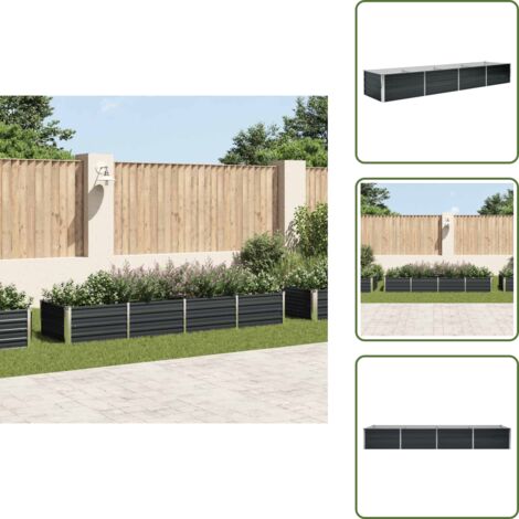 The Living Store Letto Rialzato Giardino Antracite 320x80x45 cm Acciaio Zincato - Orto esterno