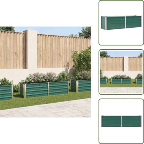 The Living Store Letto Rialzato Giardino in Acciaio Zincato 160x40x45 cm Verde - Fioriera in acciaio zincato
