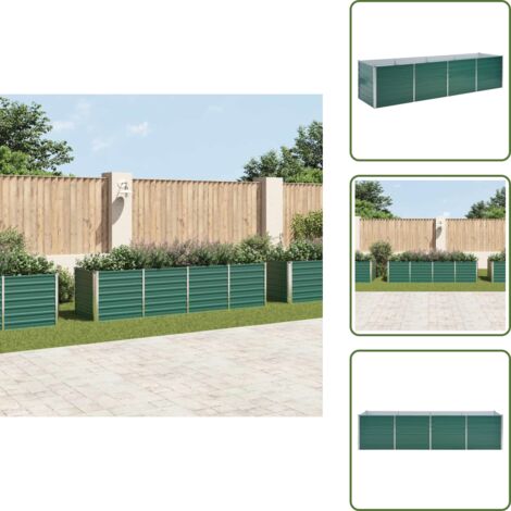The Living Store Letto Rialzato Giardino in Acciaio Zincato 320x80x77 cm Verde - Fioriera in acciaio zincato