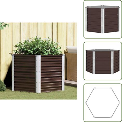 The Living Store Letto Rialzato Giardino Marrone 129x129x77cm in Acciaio Zincato - Letto da giardino