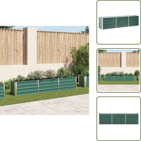 The Living Store Letto Rialzato in Acciaio Zincato 240x40x45 cm Verde - Fioriera