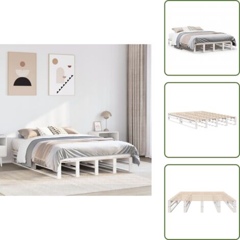 The Living Store Letto senza Materasso Bianco 120x190 cm Legno Massello di Pino - Letto in legno