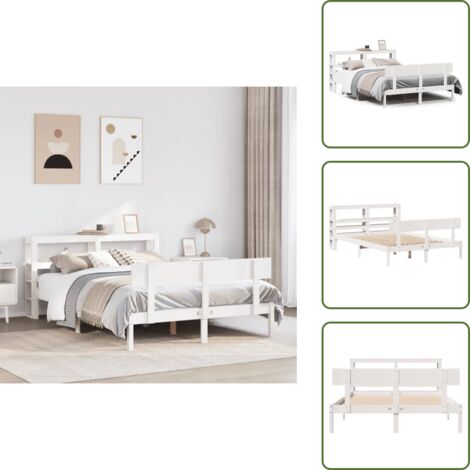 The Living Store Letto senza Materasso Bianco 120x190 cm Legno Massello di Pino - Testiera letto