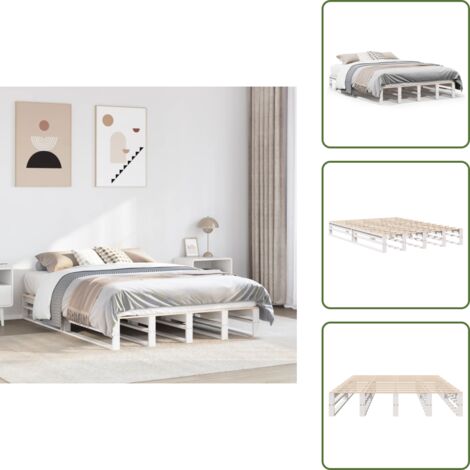 The Living Store Letto senza Materasso Bianco 120x200 cm Legno Massello di Pino - Letto senza materasso