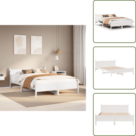 The Living Store Letto senza Materasso Bianco 120x200 cm Legno Massello di Pino - Letto senza materasso