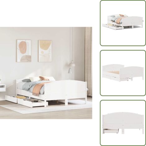 The Living Store Letto senza Materasso Bianco 140x190 cm Legno Massello di Pino - Letto con cassetto