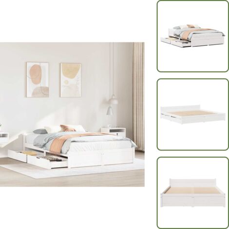 The Living Store Letto senza Materasso Bianco 140x190 cm Legno Massello di Pino - Letto con doghe