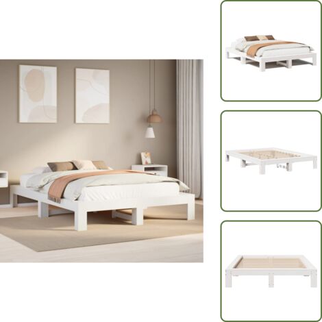 The Living Store Letto senza Materasso Bianco 140x190 cm Legno Massello di Pino - Letto in legno