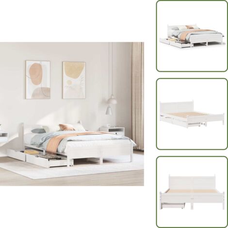 The Living Store Letto senza Materasso Bianco 140x190 cm Legno Massello di Pino - Letto in legno