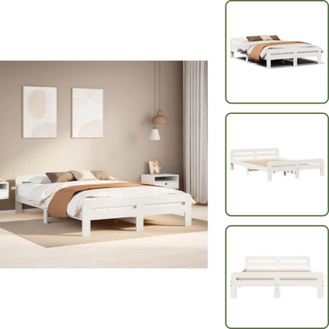 The Living Store Letto senza Materasso Bianco 140x190 cm Legno Massello di Pino - Letto in legno