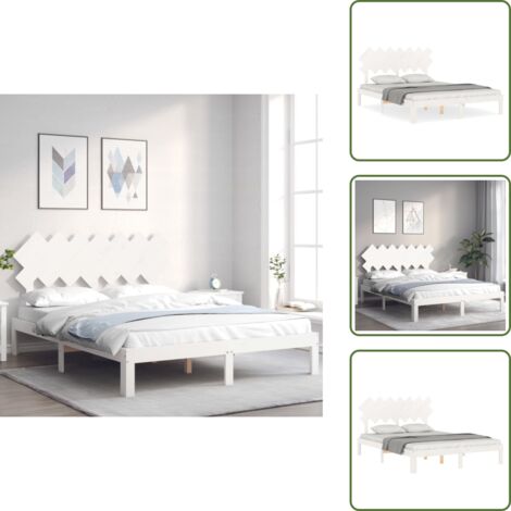 The Living Store Letto senza Materasso Bianco 140x190 cm Legno Massello di Pino - Letto senza materasso