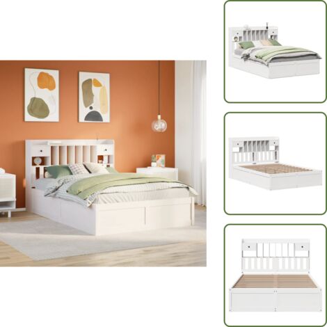 The Living Store Letto senza Materasso Bianco 140x190 cm Legno Massello di Pino - Letto senza materasso