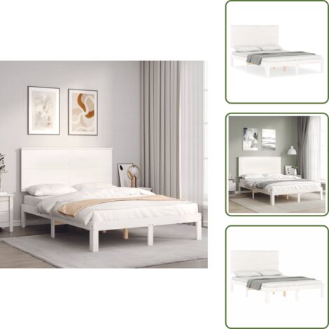 The Living Store Letto senza Materasso Bianco 140x190 cm Legno Massello di Pino - Letto senza materasso