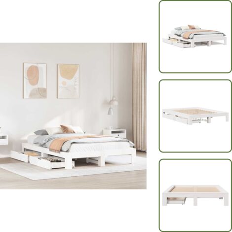 The Living Store Letto senza Materasso Bianco 140x190 cm Legno Massello di Pino - Letto senza materasso