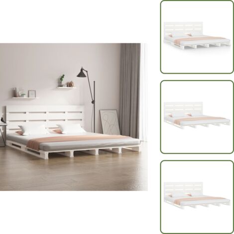 The Living Store Letto senza Materasso Bianco 140x190 cm Legno Massello di Pino - Testiera in legno
