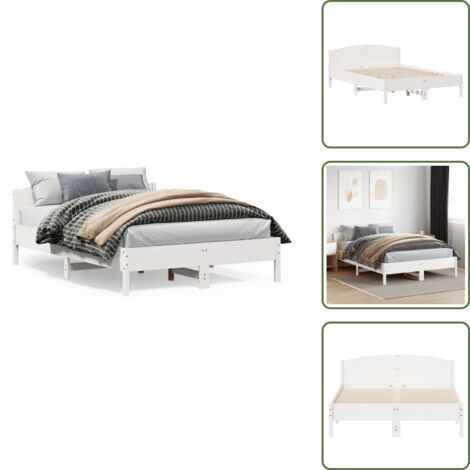The Living Store Letto senza Materasso Bianco 140x200 cm Legno Massello di Pino - Letto senza materasso