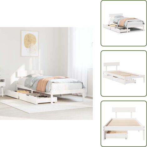 The Living Store Letto senza Materasso Bianco 75x190 in Legno Massello di Pino - Letto in legno massello