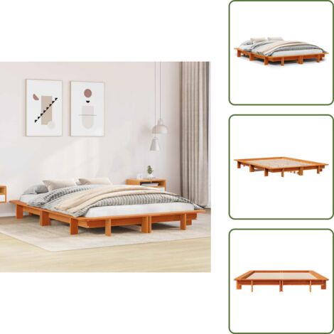 The Living Store Letto senza Materasso Marrone Cera 120x190 cm in Legno di Pino - Letto in legno
