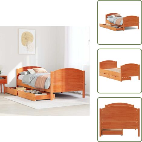The Living Store Letto senza Materasso Marrone Cera 75x190 cm in Legno di Pino - Letto in legno