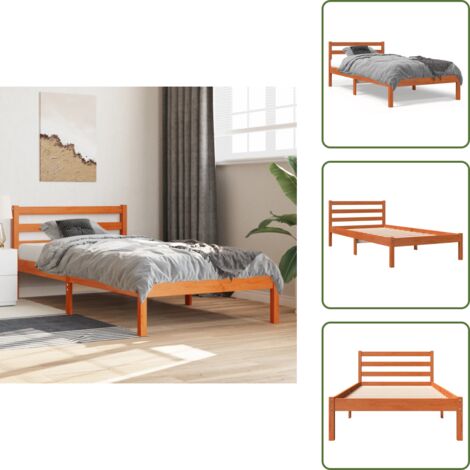 The Living Store Letto senza Materasso Marrone Cera 75x190 cm in Legno di Pino - Letto senza materasso