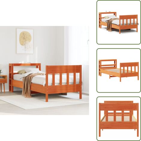 The Living Store Letto senza Materasso Marrone Cera 75x190 cm in Legno di Pino - Testiera letto