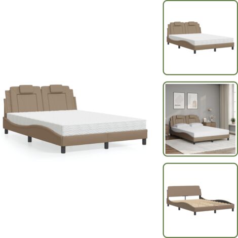 The Living Store Letto Viana con Materasso Cappuccino 120x200cm Similpelle - Materasso in schiuma