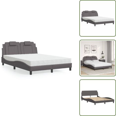 The Living Store Letto Viana con Materasso Grigio 120x200 cm in Similpelle - Materasso in schiuma