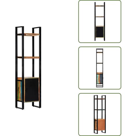 The Living Store Libreria 45x30x171 cm in Legno Massello di Recupero - Armadietto con anta