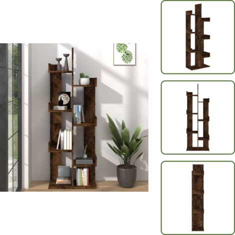 The Living Store Libreria 48x25x140 cm Rovere Fumo in Legno Multistrato - Libreria albero