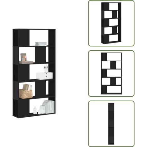 The Living Store Libreria 5 Ripiani Nera 80,5x23,5x162,5cm in Legno Multistrato - Scaffale