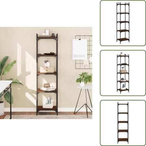The Living Store Libreria 5 Ripiani Rovere Marrone 40x30x154cm Legno Multistrato - Libreria marrone
