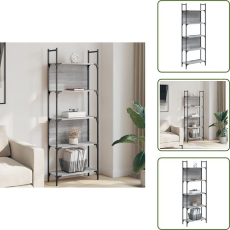 The Living Store Libreria 5Ripiani Grigio Sonoma 60,5x24x166,5 Legno Multistrato - Scaffale per libri