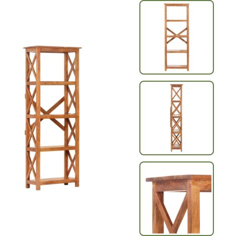 The Living Store Libreria 60x30x160 cm Legno Massello Acacia Finitura Ambra - Scaffale in legno massello