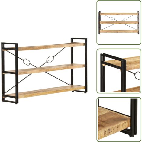 The Living Store Libreria a 3 Ripiani 140x30x80 cm in Legno Massello di Mango - Libreria industriale