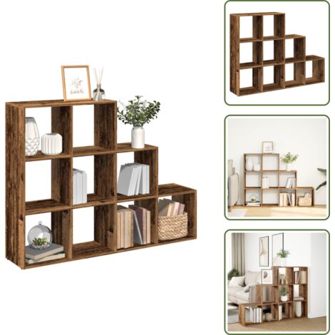 The Living Store Libreria a 3 Ripiani Legno Vecchio 137,5x29x103,5 cm Truciolato - Scaffale con scomparti cubici